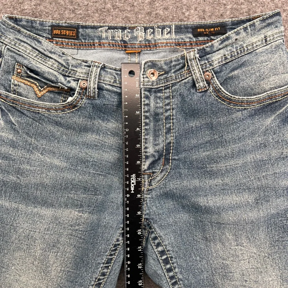 True Rebel 808 Slim Fit Denim Shorts Blue Distressed Cut Off 900 Series 34W